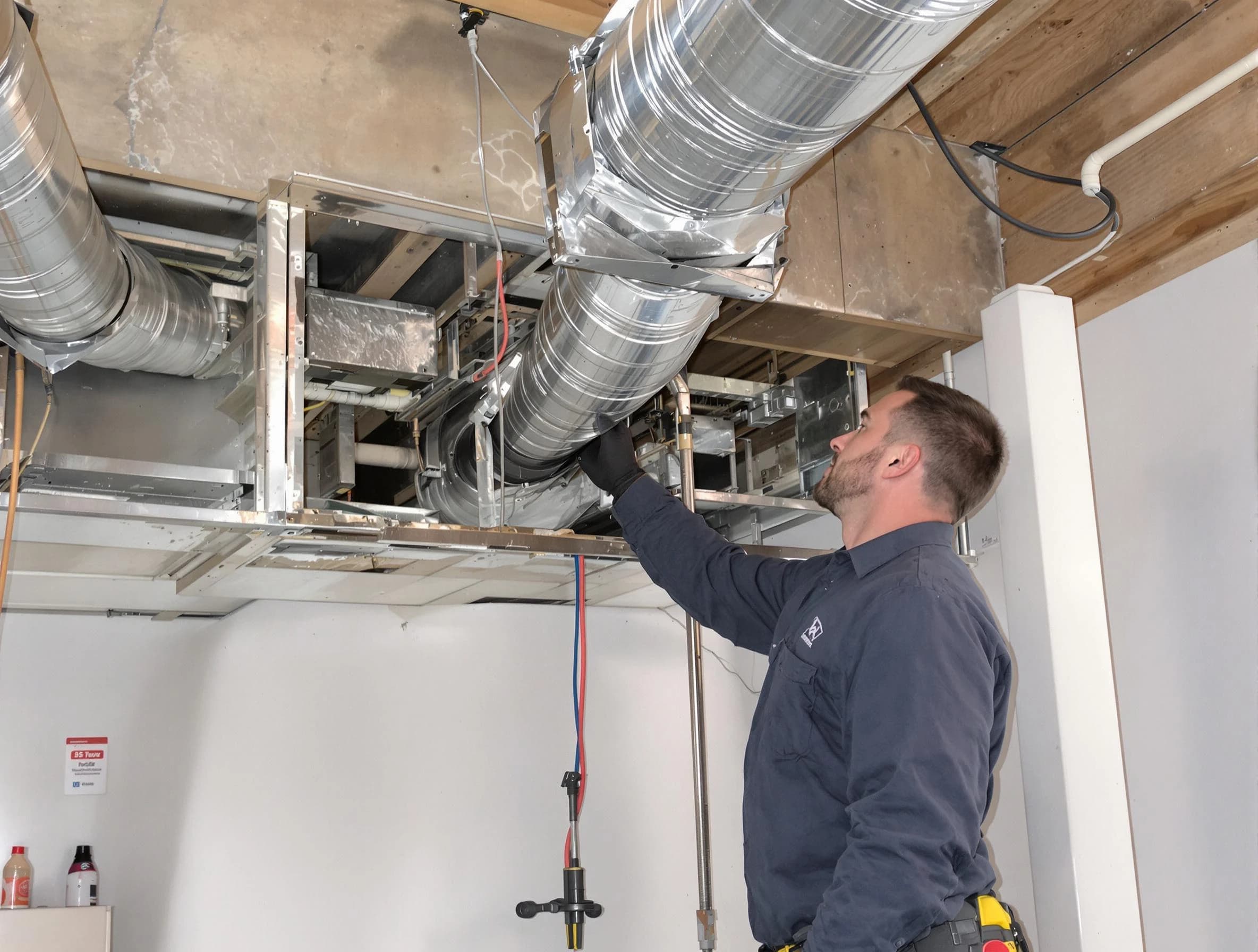 Hampton Air Duct Cleaning technician performing professional air duct repair using specialized tools in Hampton