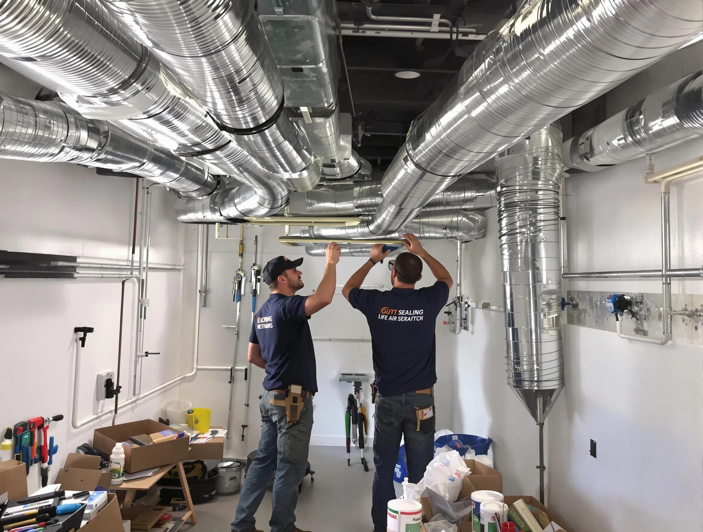 Hampton Air Duct Cleaning technician applying professional duct sealing solutions in Hampton