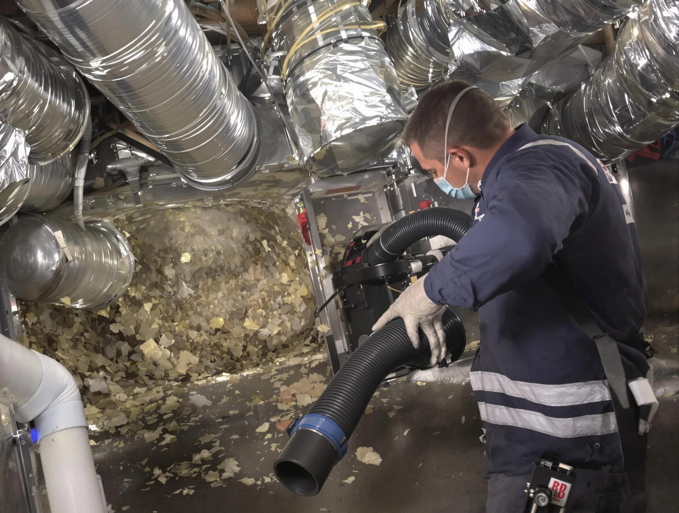 Hampton Air Duct Cleaning specialist operating negative pressure cleaning equipment for thorough duct maintenance in Hampton