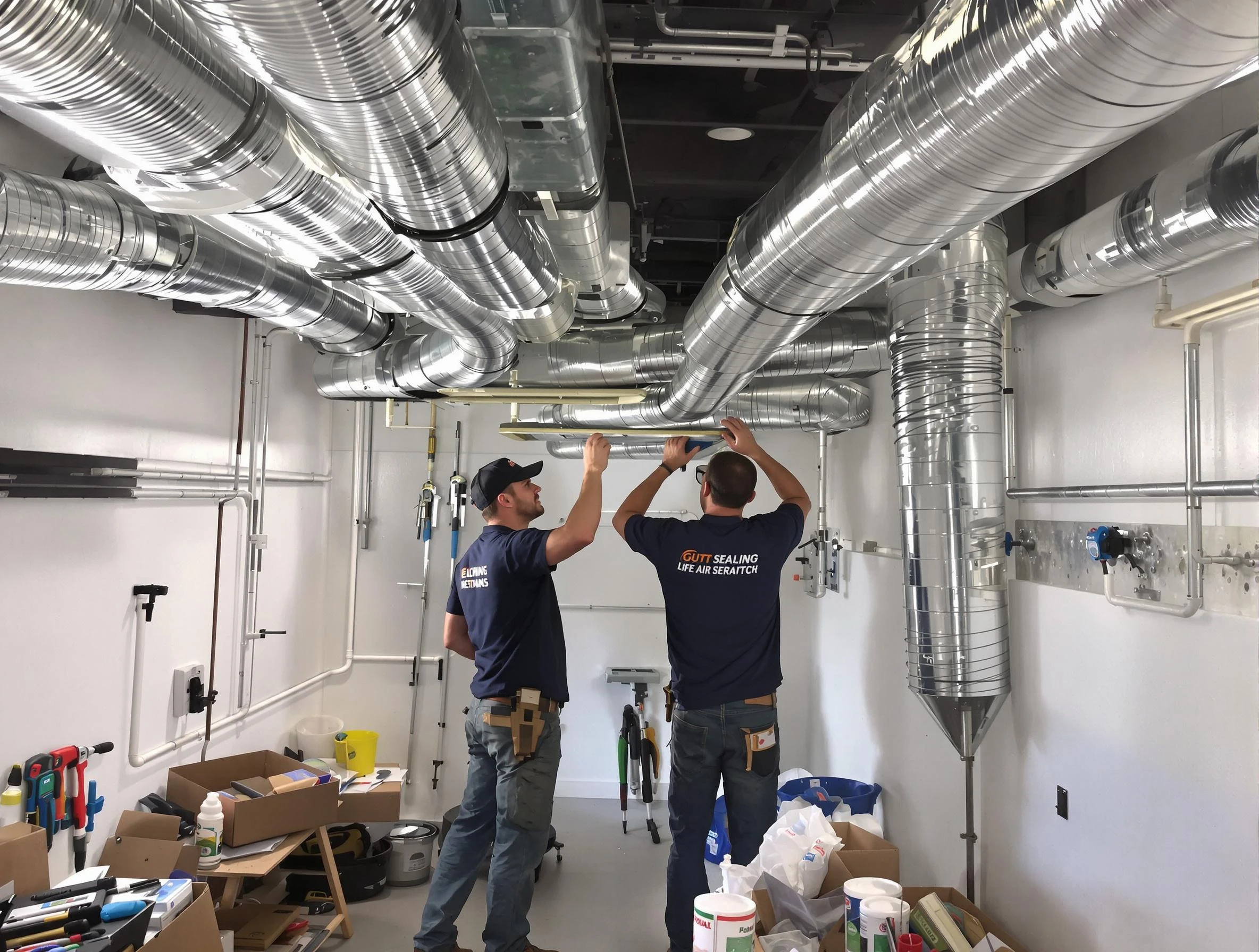 Hampton Air Duct Cleaning technician applying professional duct sealing solutions in Hampton